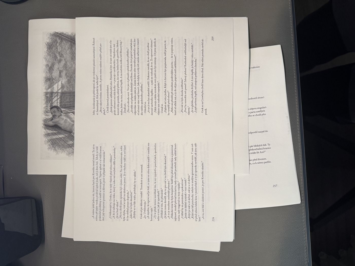 Printed pages laid out before folding