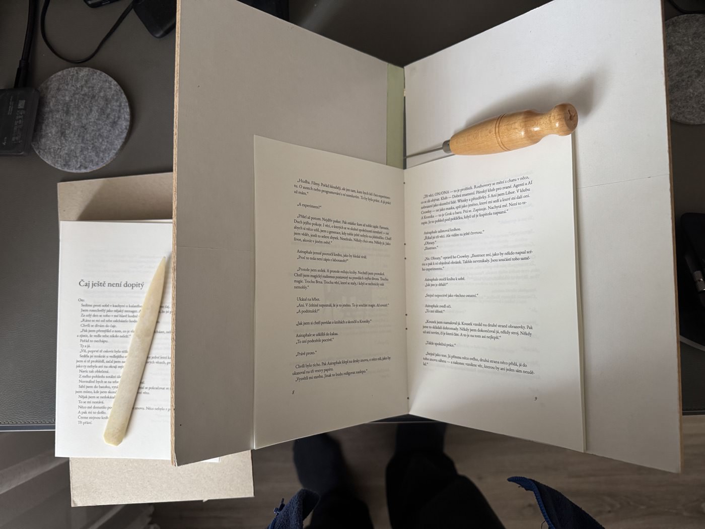 Working the pages by hand with a bone folder